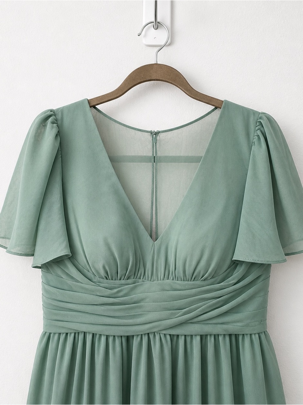 NWT Azazie Sage Green V-Neck Flutter Sleeve Maxi Dress bridesmaid formal gown A8 - Picture 4 of 14